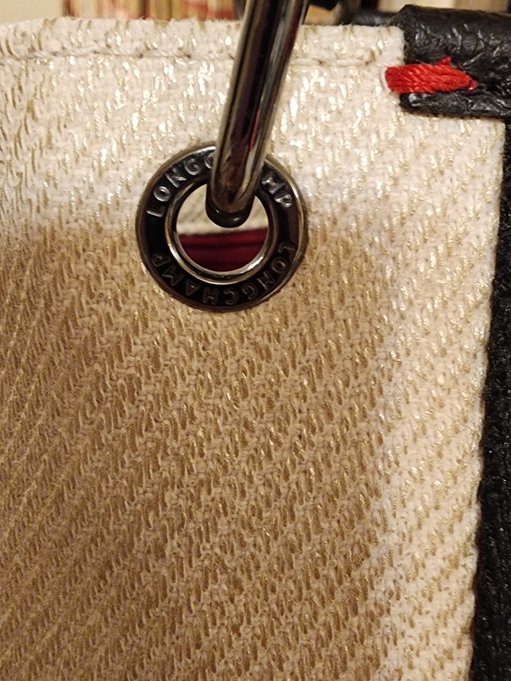 Longchamp Beige Canvas Tote with Black and Red Stripe - Picture 3 of 14